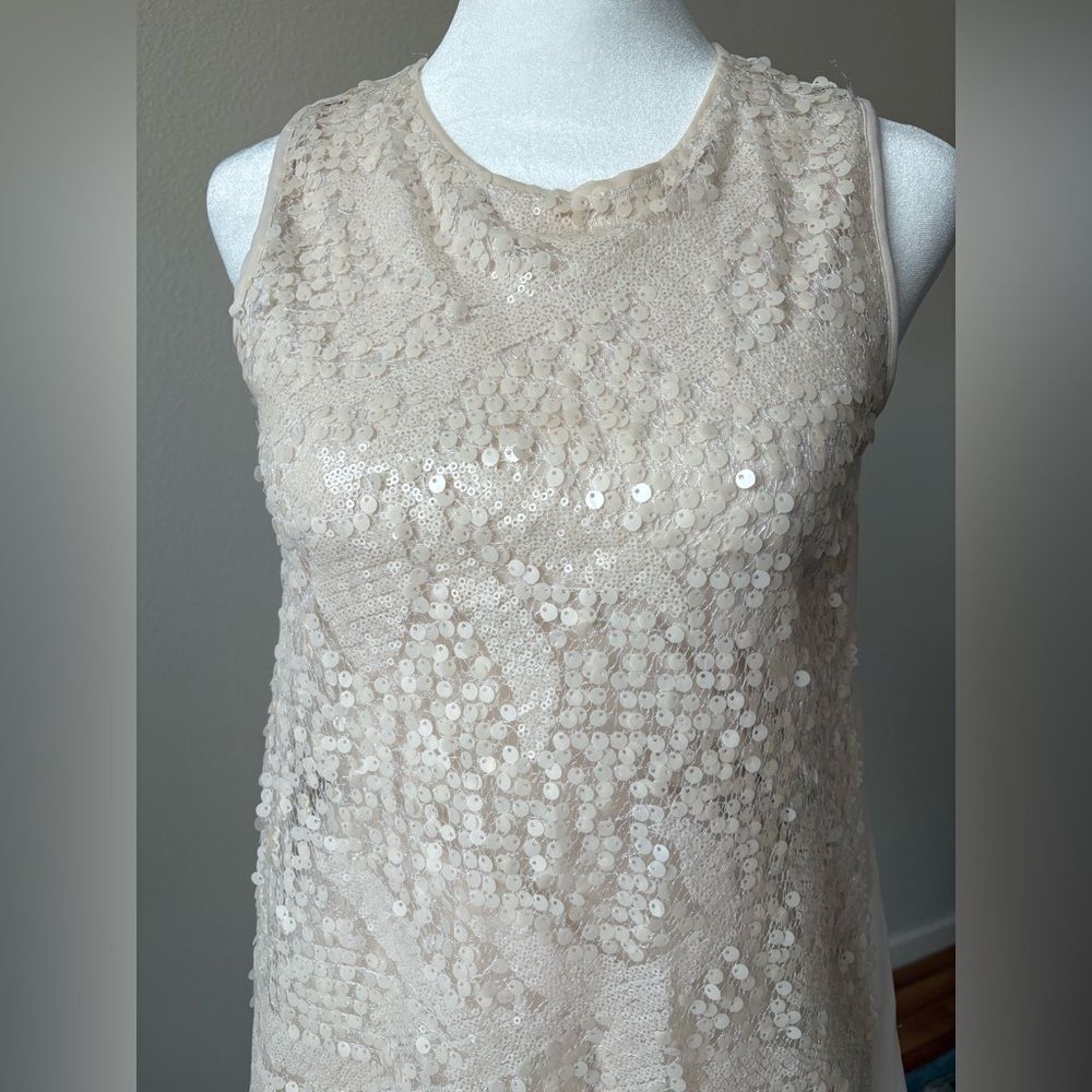 Mayoral Dresses Sleeveless Sequin Chiffon Beige Pleated Back Keyhole 12y XS - Picture 4 of 9
